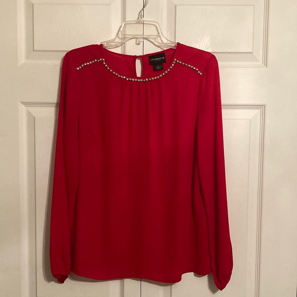 Liz Claiborne Red Embellished Blouse